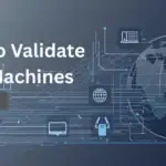 CNC-Getriebe-Symbol mit digitaler Weltkarte Hintergrund für die Validierung Prozess.