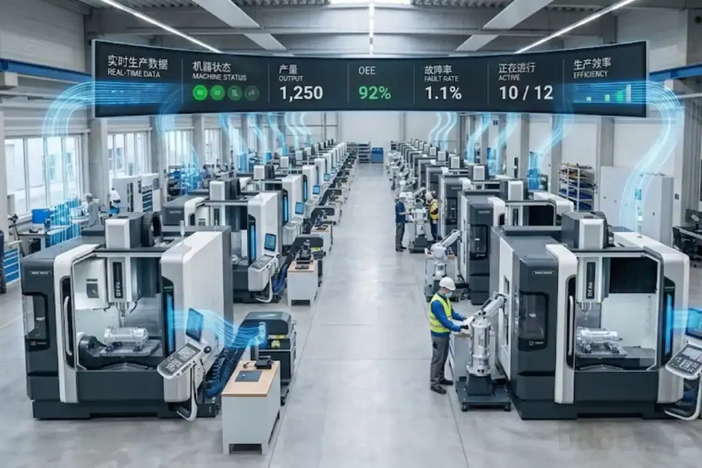 Nowoczesna chińska inteligentna fabryka CNC z automatycznymi systemami robotycznymi i zintegrowaną linią produkcyjną