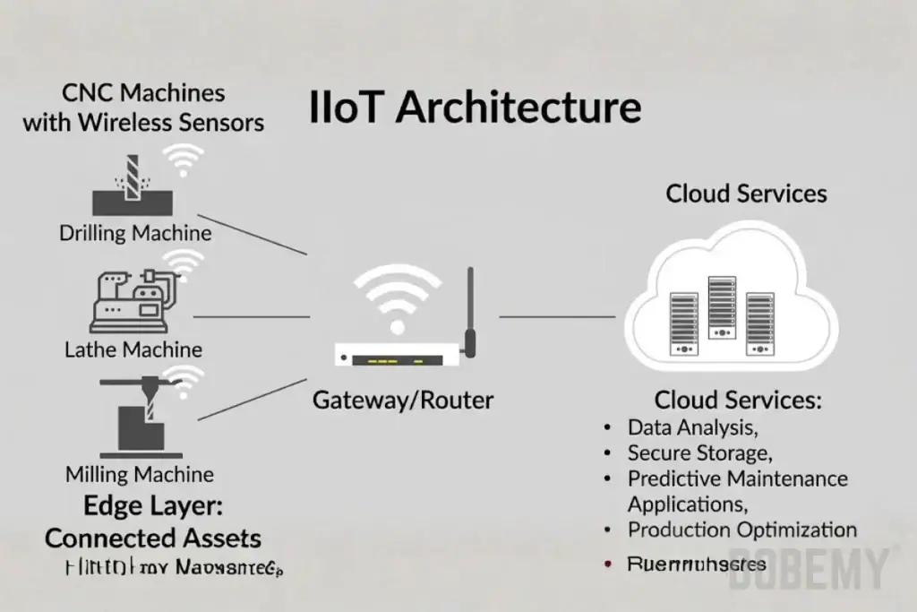 Czujniki IoT na wrzecionie CNC umożliwiające monitoring w czasie rzeczywistym i zbieranie danych