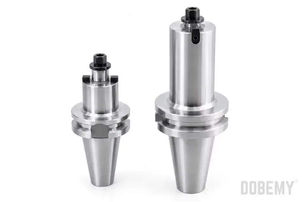 Confronto dimensionale dei portautensili BT30 e BT40 che mostra le dimensioni del conico.